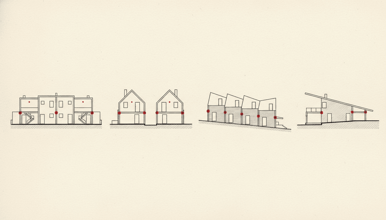 Architectural sections of four Fabulr housing typologies